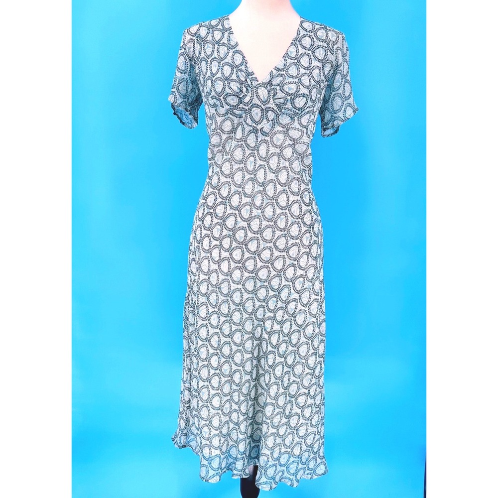 J. Jill Blue‎ Geometric Teardrop Print Babydoll A line Midi Dress Womens 6